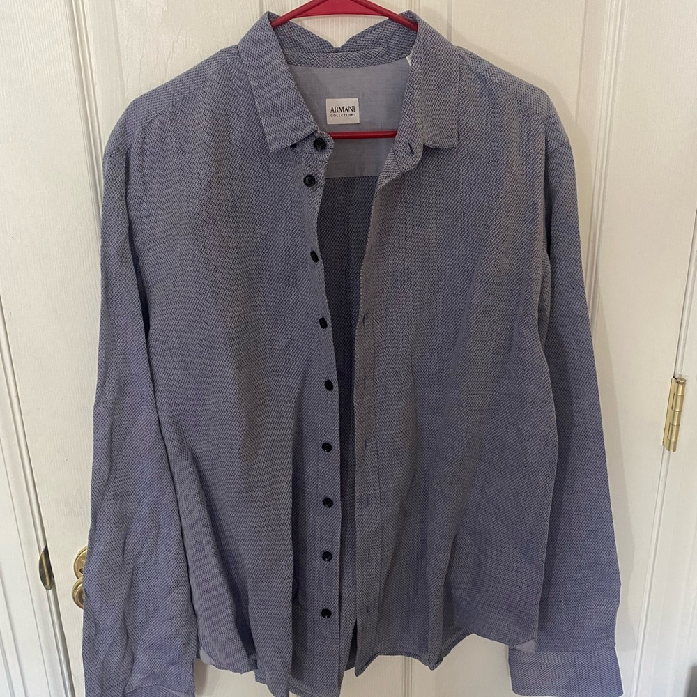 Armani Collezioni Blue Button-Down Casual Shirt